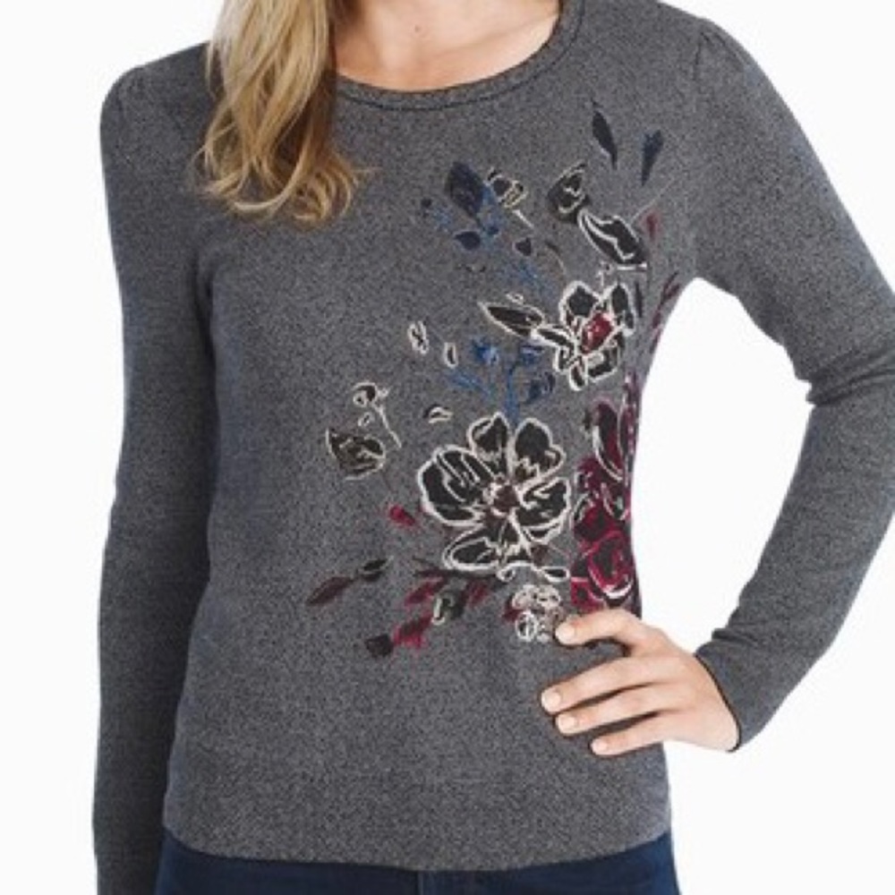 WHBM embroidered floral pullover sweater